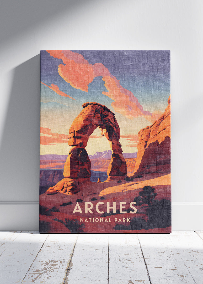 Arches National Park Poster & Canvas Print – Desert Red Rock Landscape Illustration Wall Art