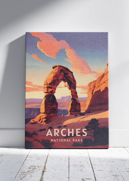 Arches National Park Poster & Canvas Print – Desert Red Rock Landscape Illustration Wall Art