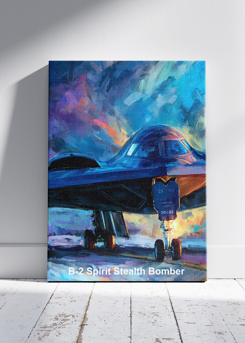 B-2 Spirit Stealth Bomber Canvas Print – Vibrant Military Aviation Art