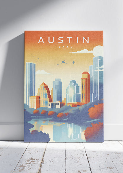 Austin Texas Skyline Poster & Canvas Print – Retro Cityscape Wall Art
