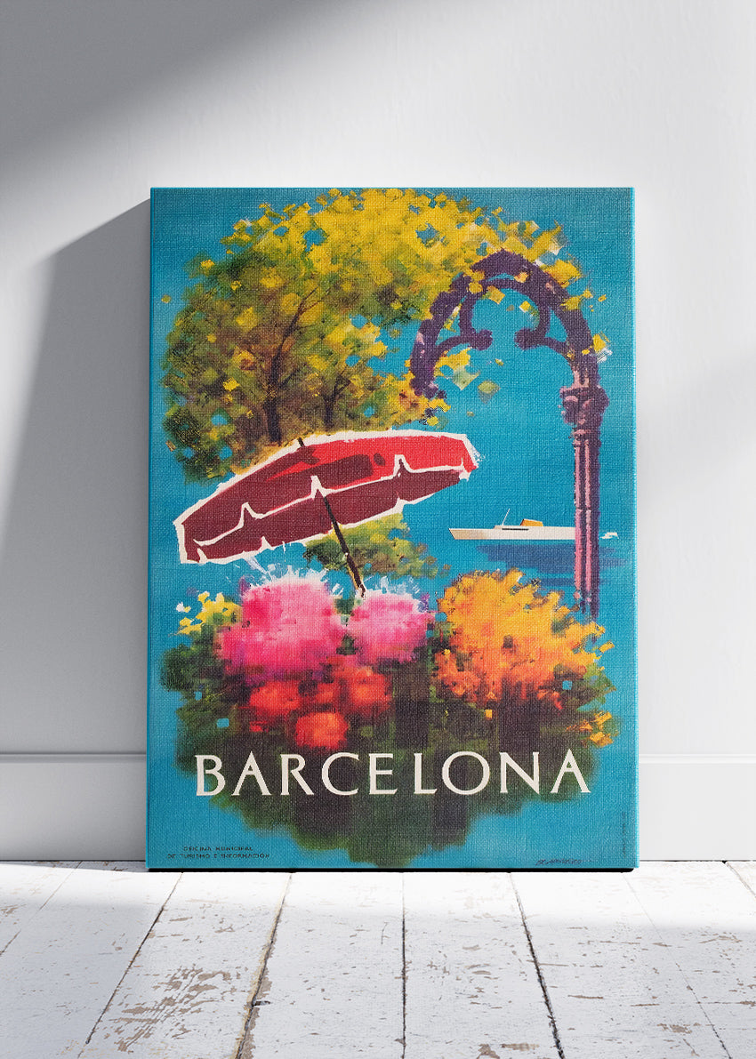 Barcelona Spain Poster & Canvas Print – Vintage Coastal Floral Travel Art