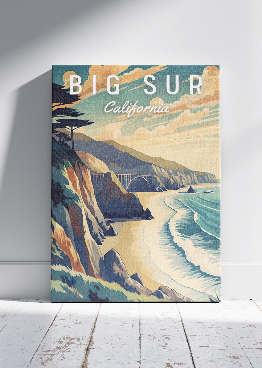 Big Sur California Poster & Canvas Print – Retro Coastal Cliffside Art