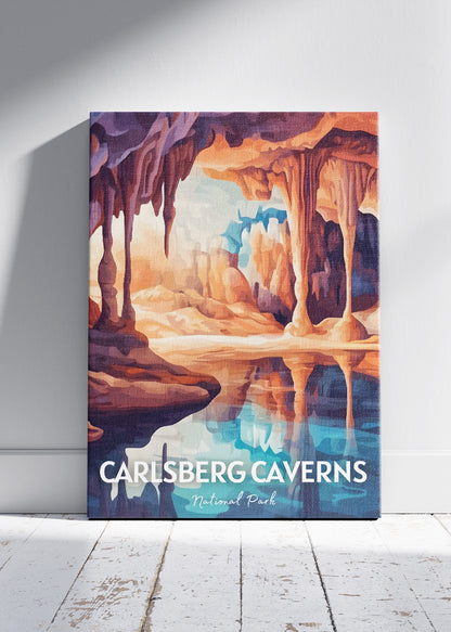 Carlsberg Caverns National Park Poster & Canvas Print – Illustrated Cave Stalactite & Stalagmite Artwork Wall Art
