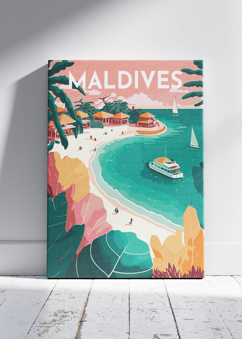 Maldives Poster & Canvas Print – Illustrated Tropical Island Beach Art
