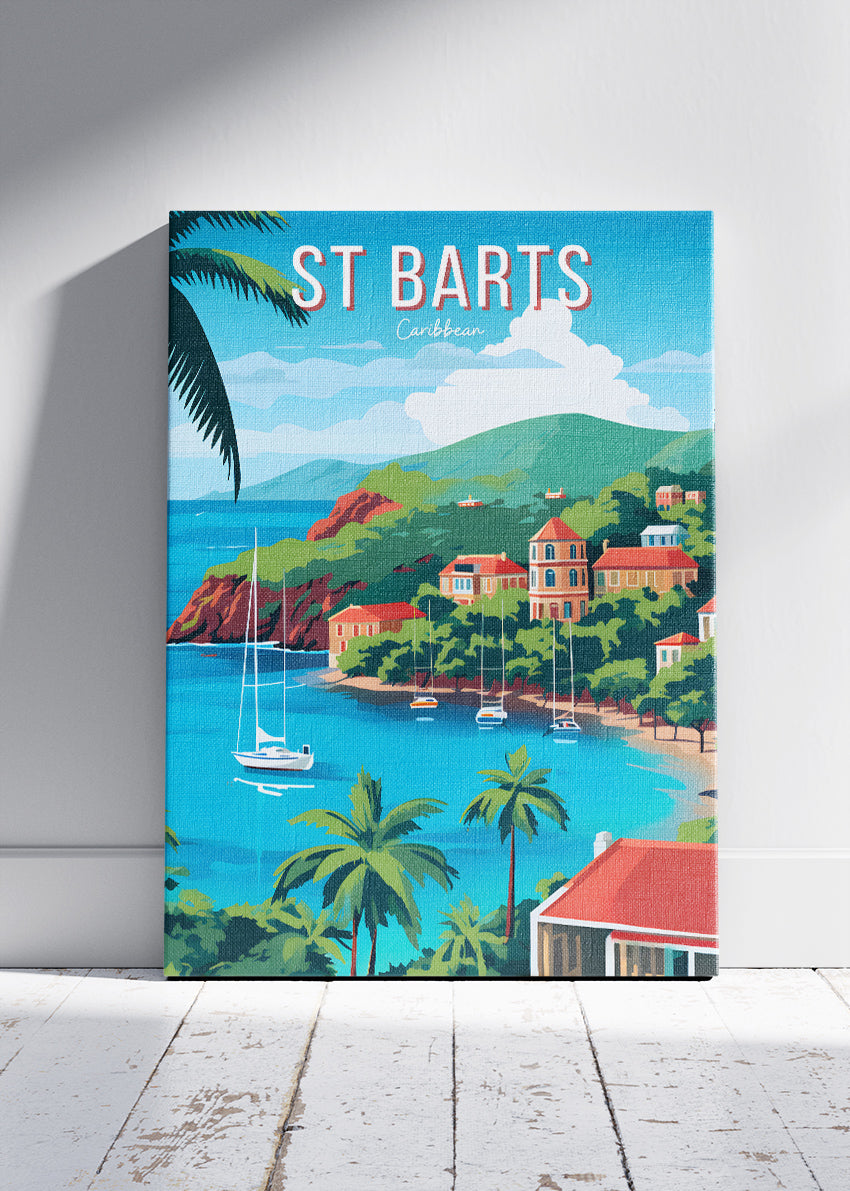 St Barts Caribbean Travel Poster & Canvas Print – Tropical Island Beach Wall Art
