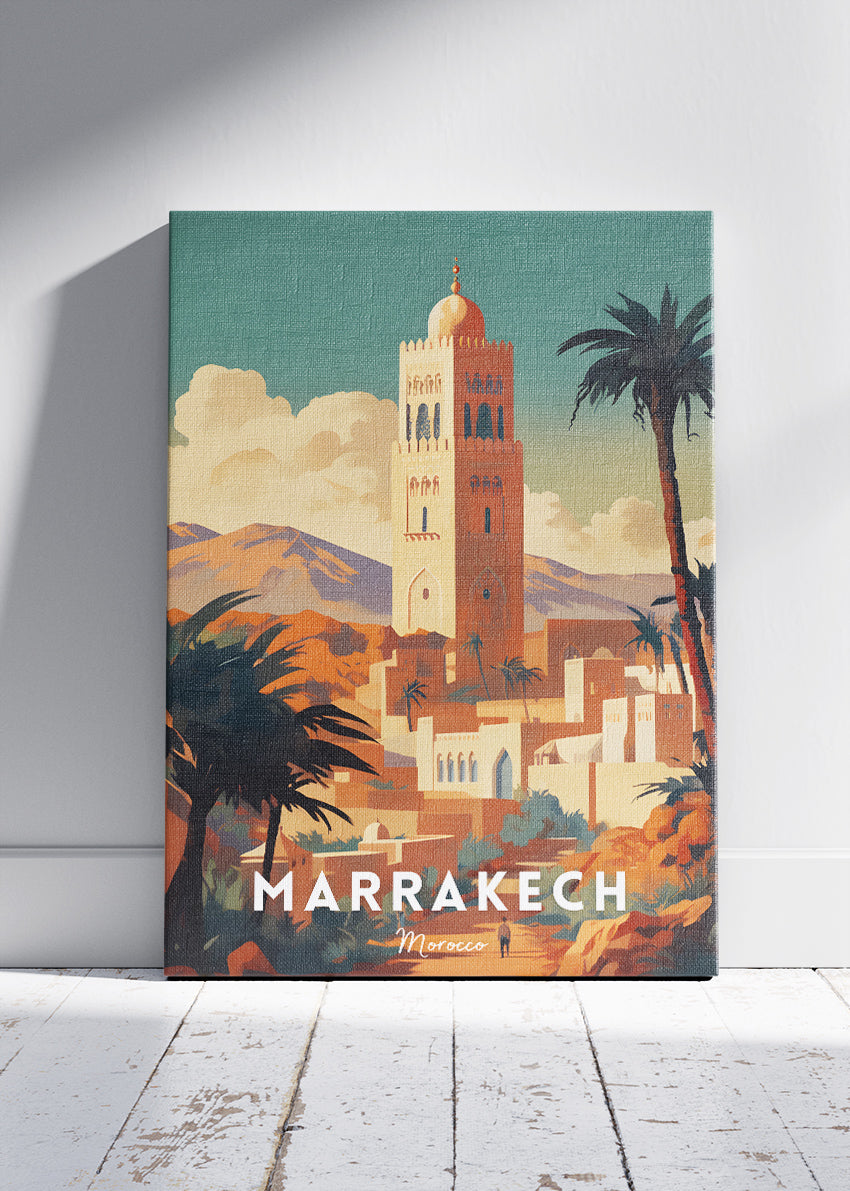 Marrakech Morocco Poster & Canvas Print – Illustrated Desert Cityscape Art
