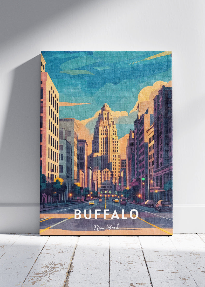 Buffalo New York Poster & Canvas Print – Retro Downtown Cityscape Illustration