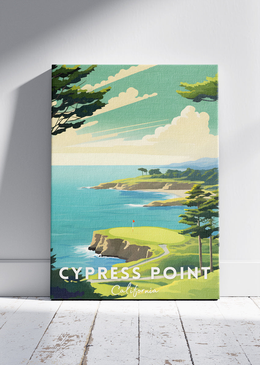 Cypress Point California Poster & Canvas Print – Illustrated Coastal Golf Course Wall Art
