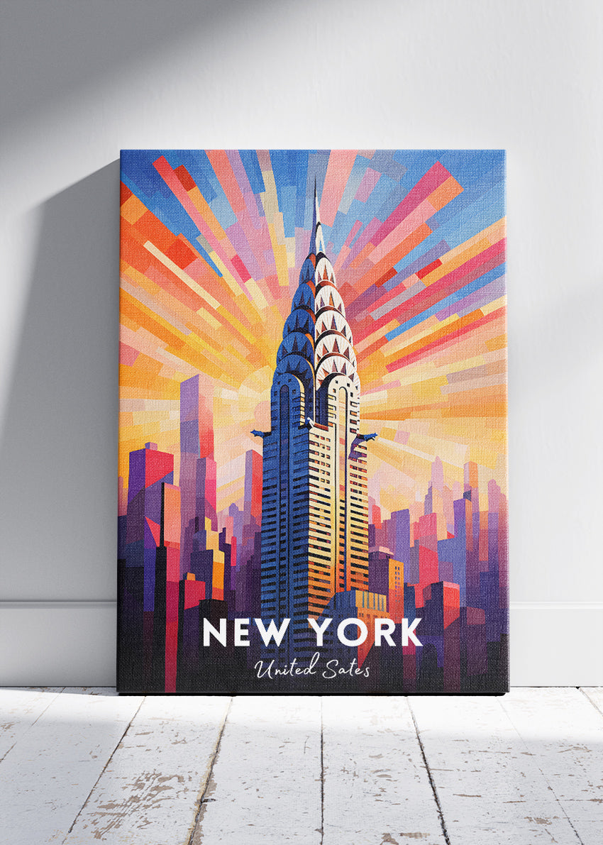 New York United States Poster & Canvas Print – Vibrant Chrysler Building Illustration