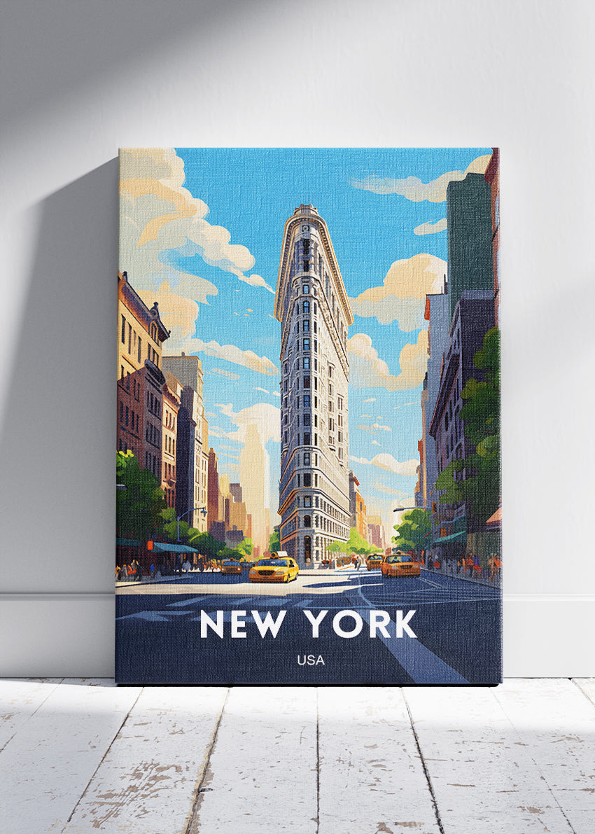 New York USA Poster & Canvas Print – Flatiron Building Cityscape Illustration
