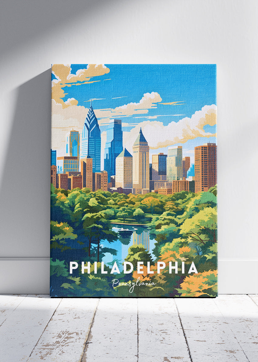 Philadelphia Pennsylvania Poster & Canvas Print – Skyline & Fairmount Park Illustration