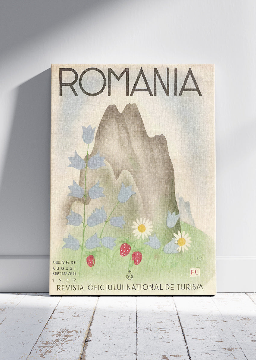 Romania Vintage Mountain & Wildflower Poster & Canvas Print – Classic Romanian Travel Art
