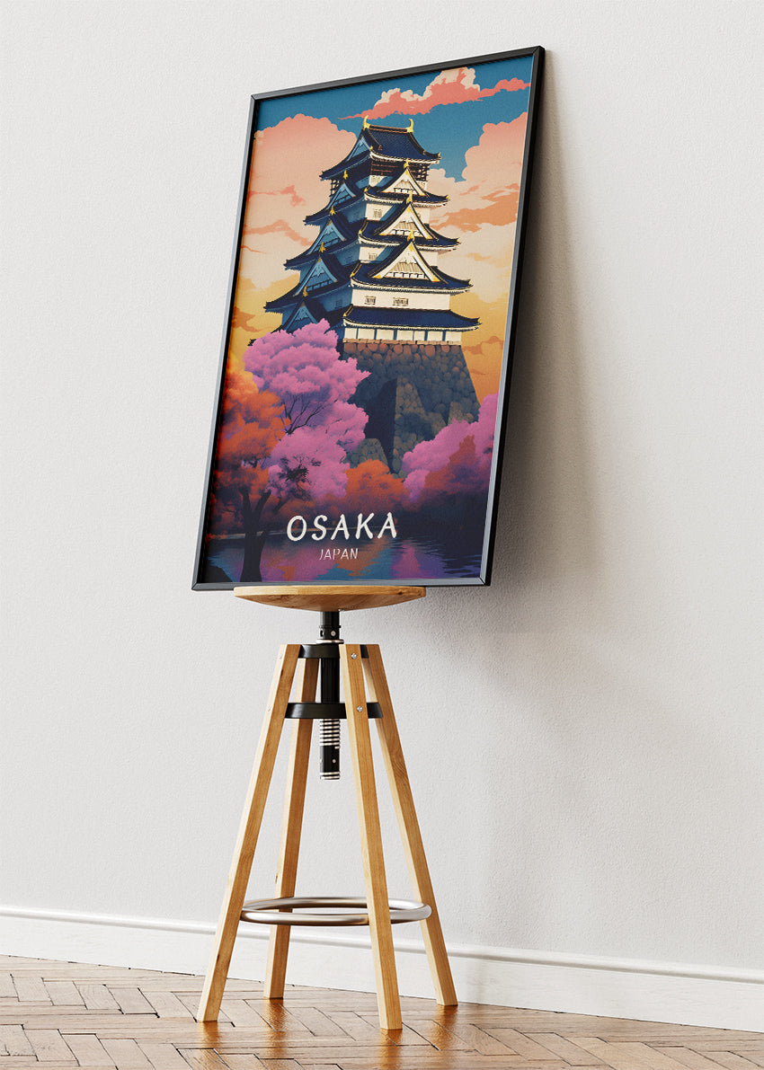 Osaka Japan Poster & Canvas Print – Illustrated Osaka Castle Art