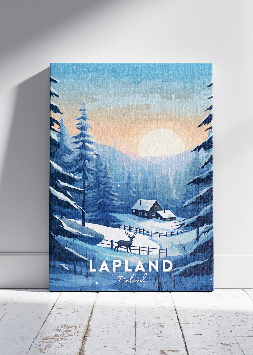 Lapland Finland Winter Cabin Poster & Canvas Print – Snowy Nordic Landscape Art