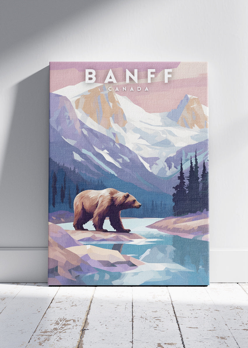 Banff Canada Mountain Bear Landscape Poster & Canvas Print – Nature Wall Art