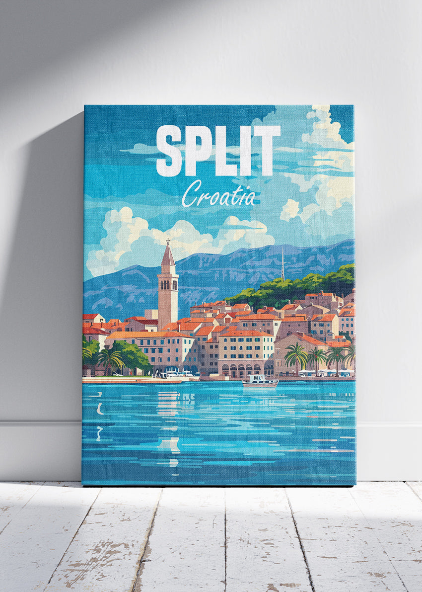 Split Croatia Travel Poster & Canvas Print – Coastal City Illustration Wall Art