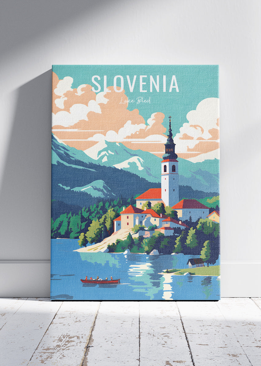 Slovenia Lake Bled Poster & Canvas Print – Illustrated Travel Art