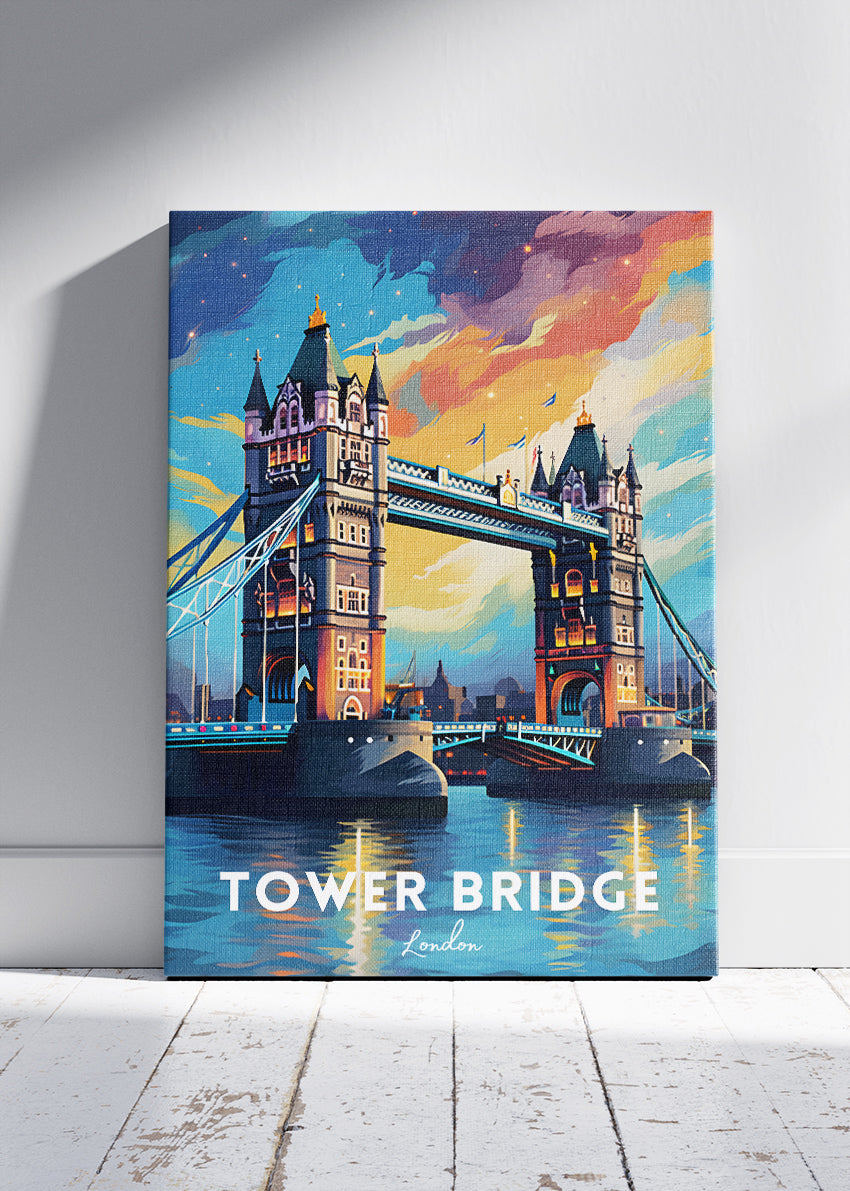 Tower Bridge London Poster & Canvas Print – Vibrant Night Sky Travel Art