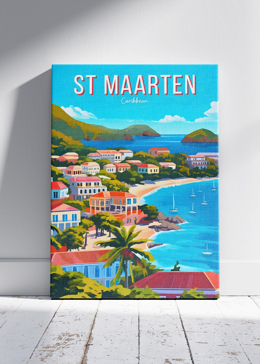 St Maarten Caribbean Travel Poster & Canvas Print – Tropical Island Beach Wall Art