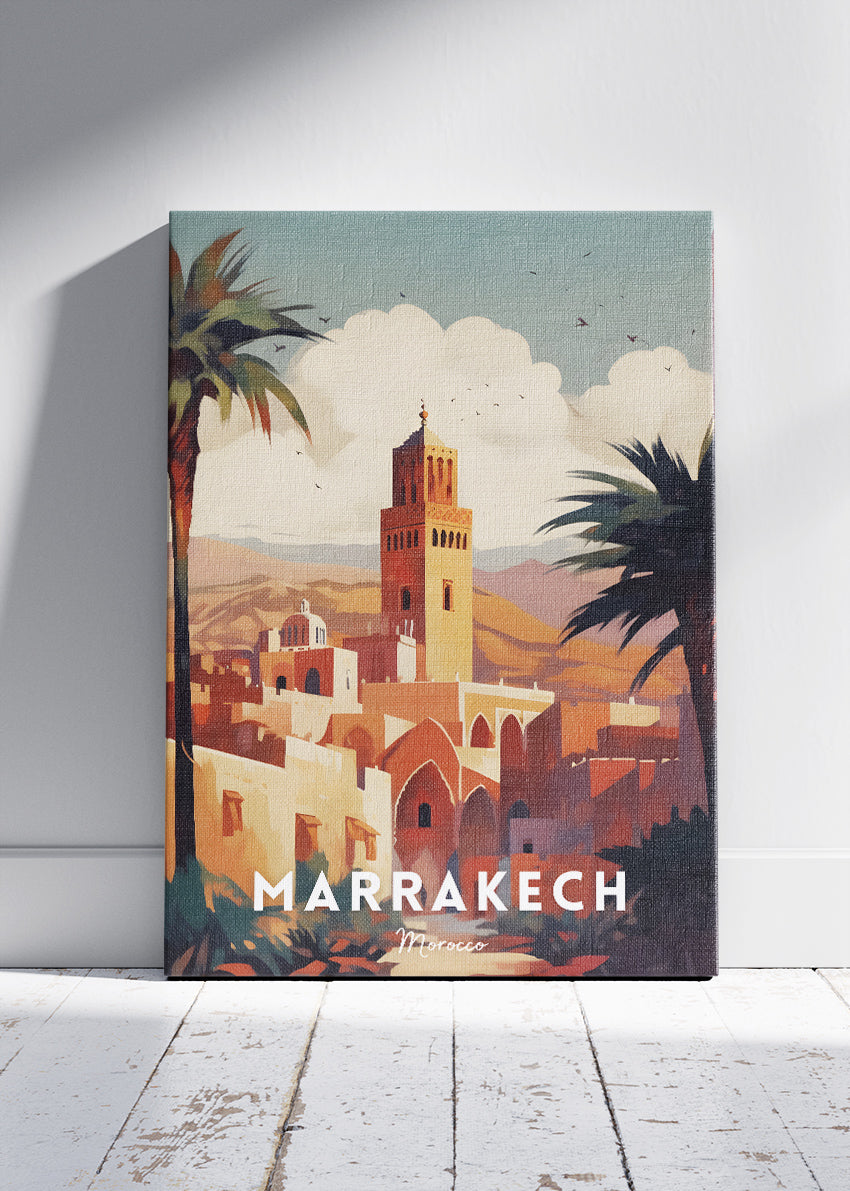 Marrakech Morocco Poster & Canvas Print – Illustrated Desert Medina Skyline Art