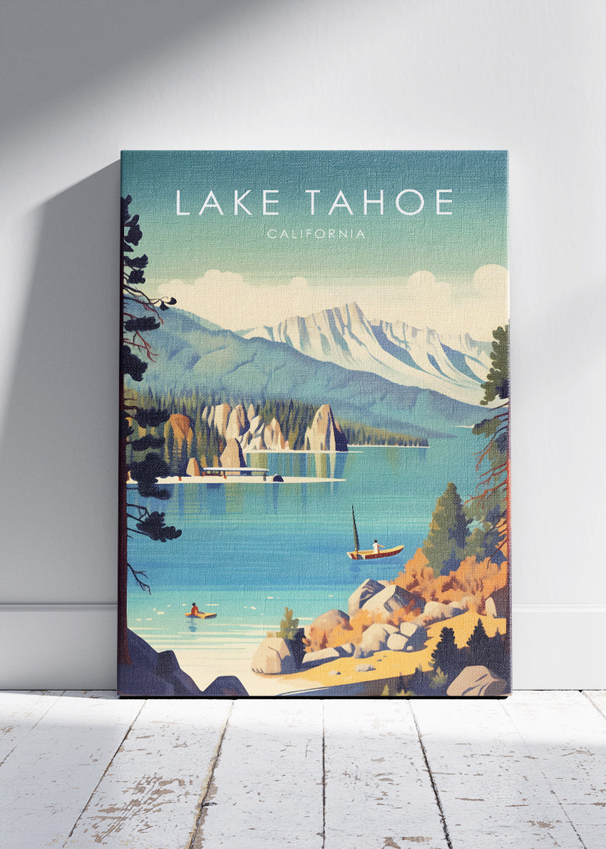 Lake Tahoe California Poster & Canvas Print – Scenic Mountain Lake Illustration