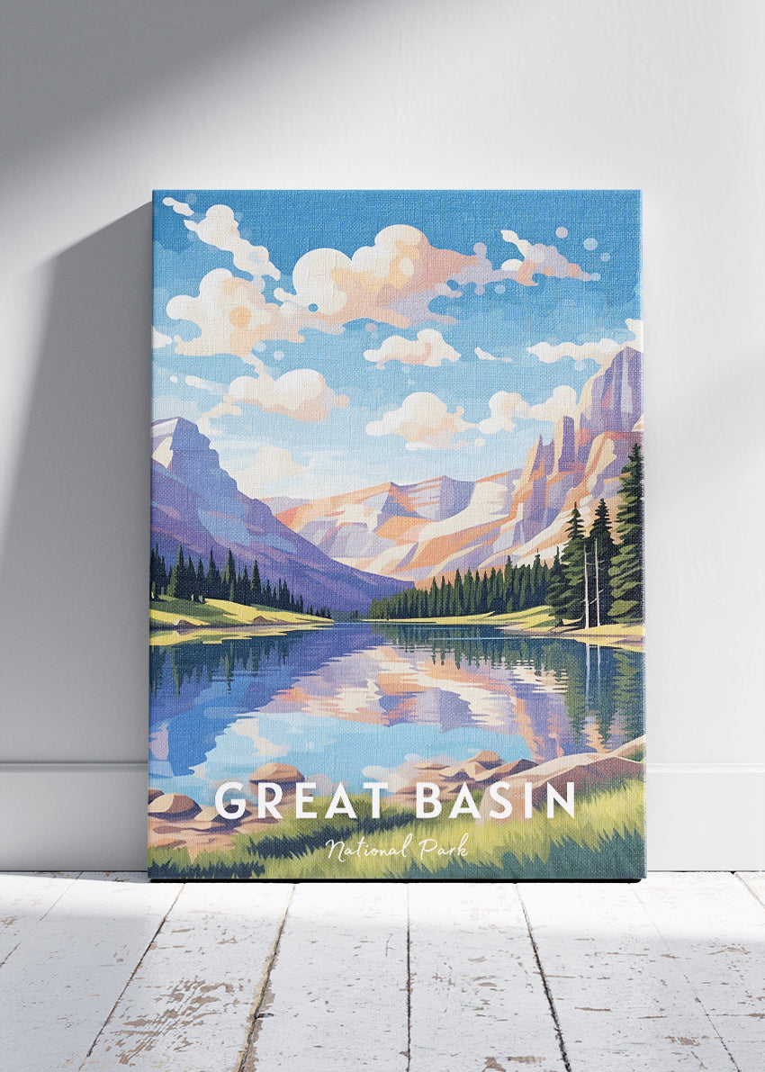 Great Basin National Park Poster & Canvas Print – Mountain Lake Landscape Illustration Wall Art