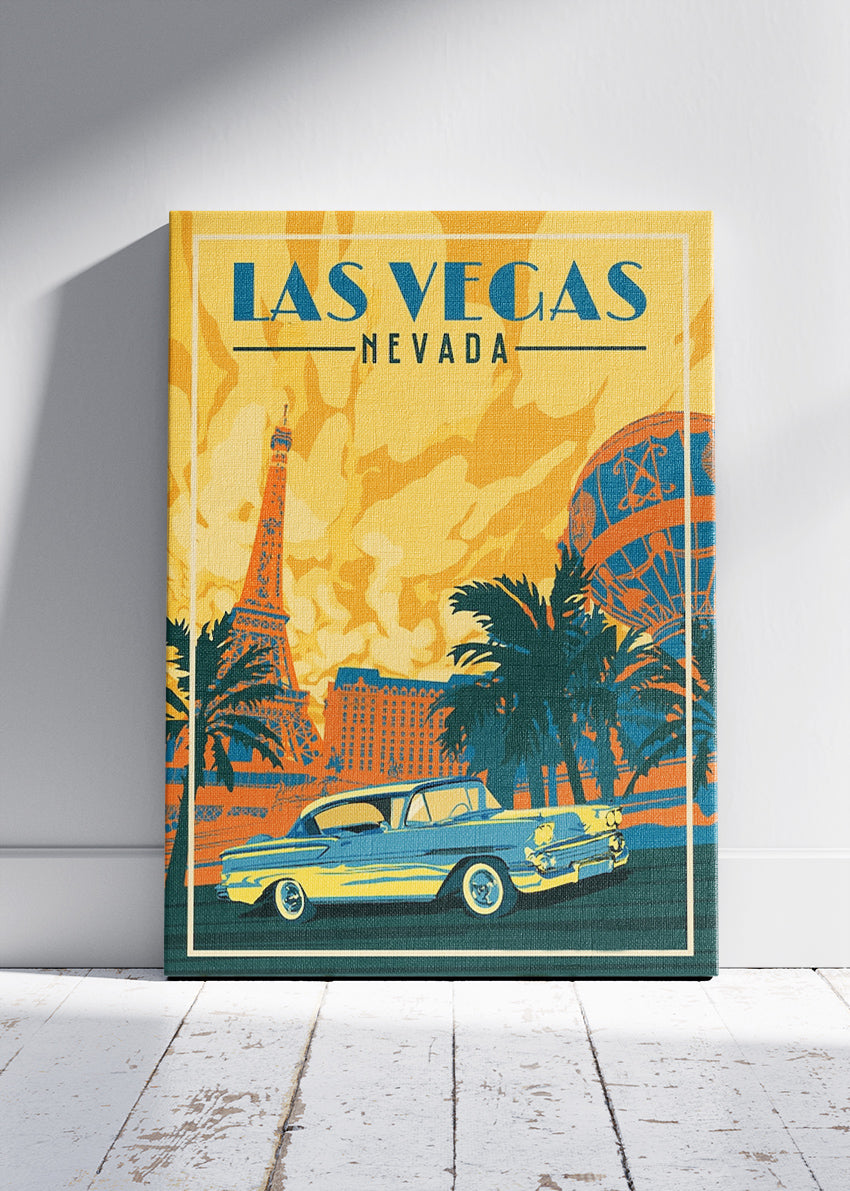 Las Vegas Nevada Poster & Canvas Print – Retro Strip & Classic Car Illustration