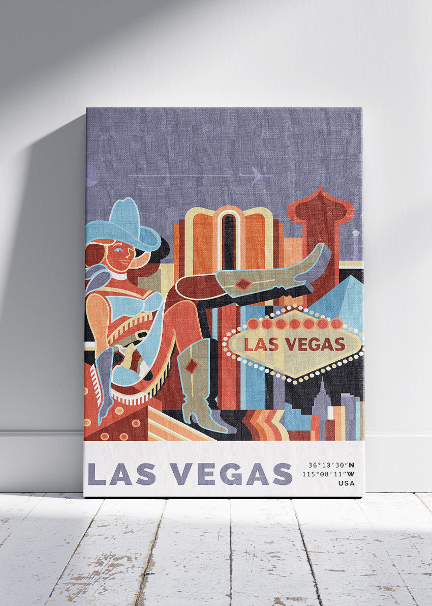 Las Vegas Nevada Poster & Canvas Print – Retro Showgirl & Neon Strip Illustration