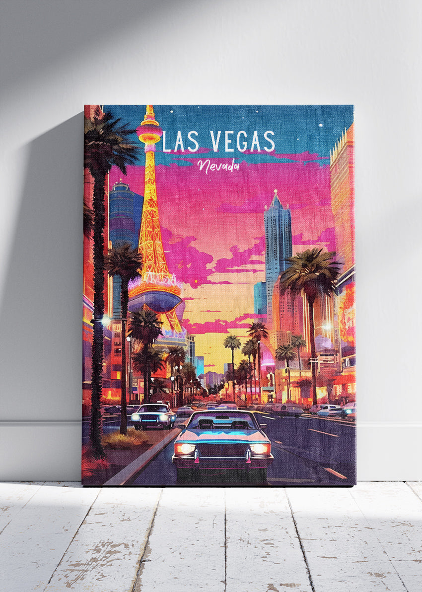 Las Vegas Nevada Poster & Canvas Print – Neon Sunset Strip Illustration