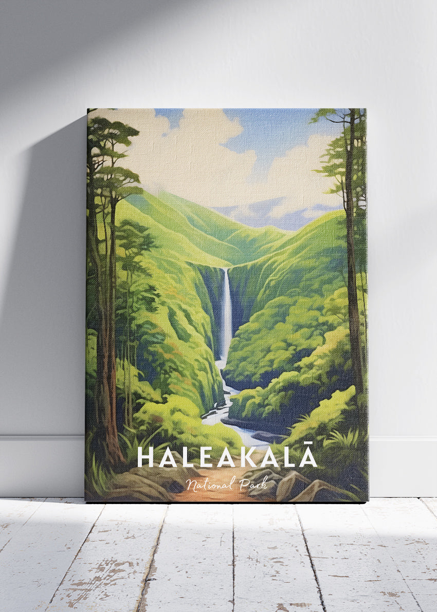 Haleakalā National Park Poster & Canvas Print – Maui Waterfall Tropical Forest Wall Art