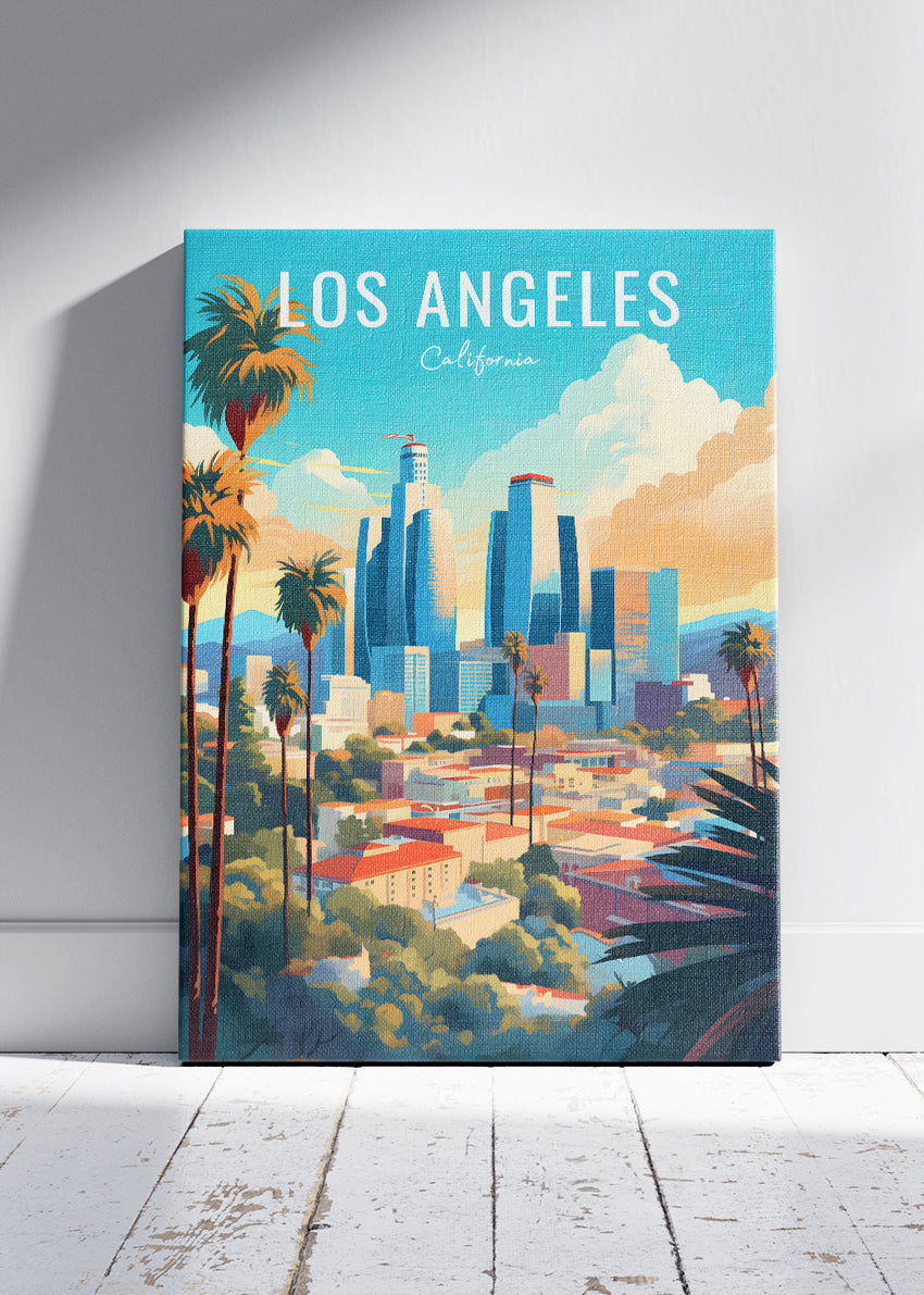 Los Angeles California Poster & Canvas Print – Skyline & Palm Trees Illustration