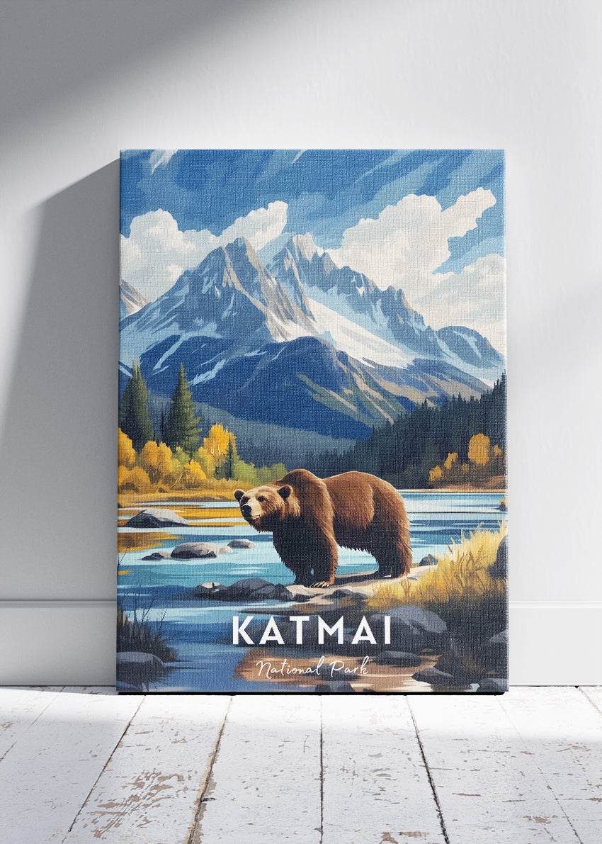 Katmai National Park Poster & Canvas Print – Grizzly Bear Alaska Landscape Wall Art