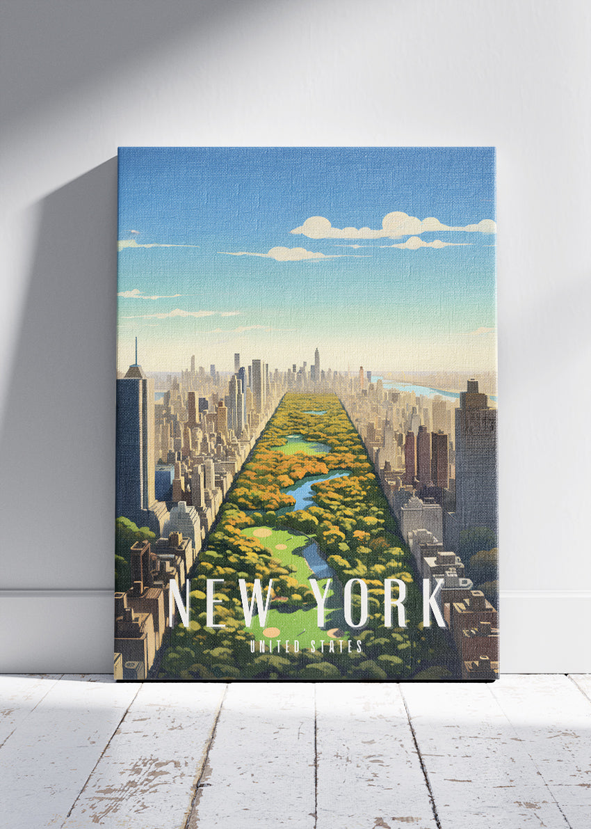 New York United States Poster & Canvas Print – Central Park Aerial Skyline Illustration