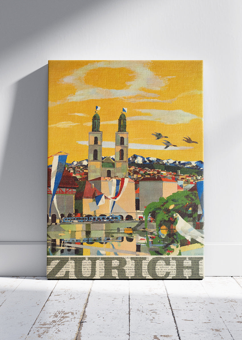 Zurich Switzerland Poster & Canvas Print – Vintage Illustrated City Travel Art