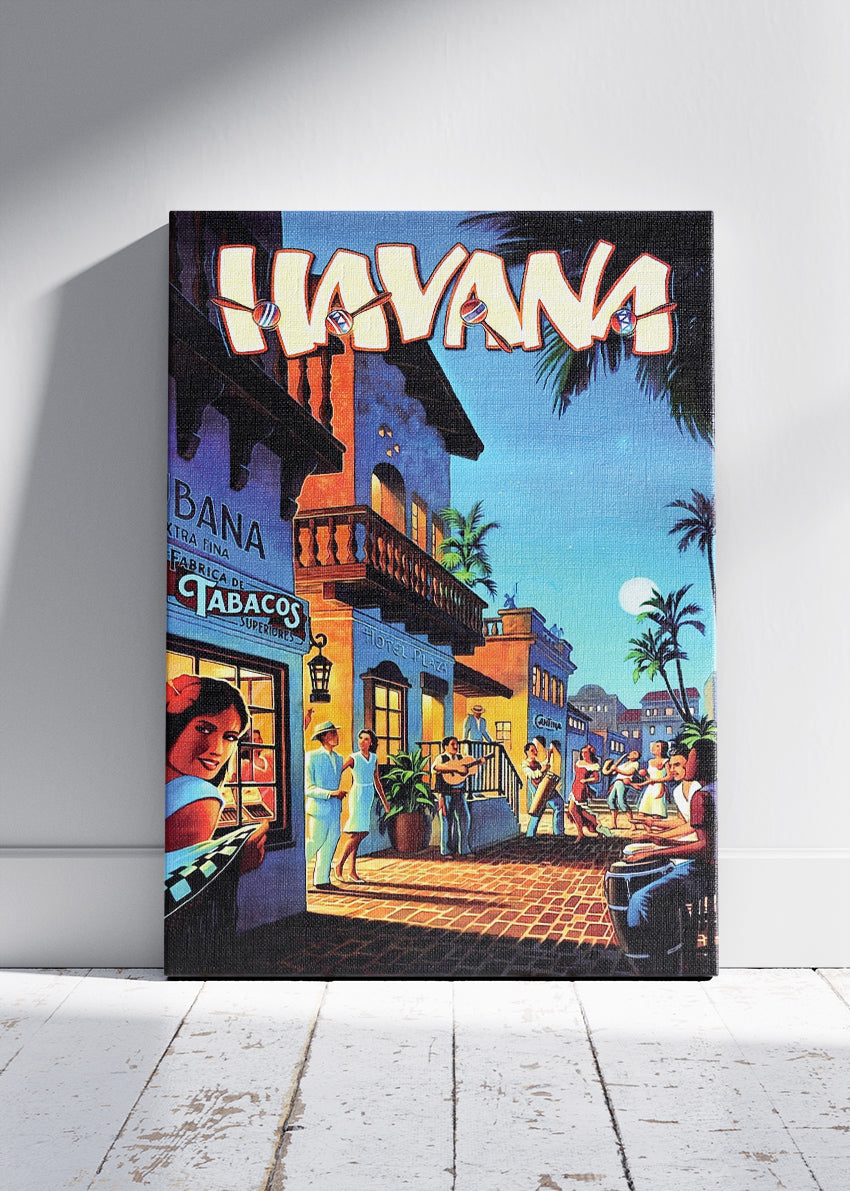 Havana Cuba Vintage Nightlife Poster & Canvas Print – Retro Street Music & Classic Caribbean Illustration