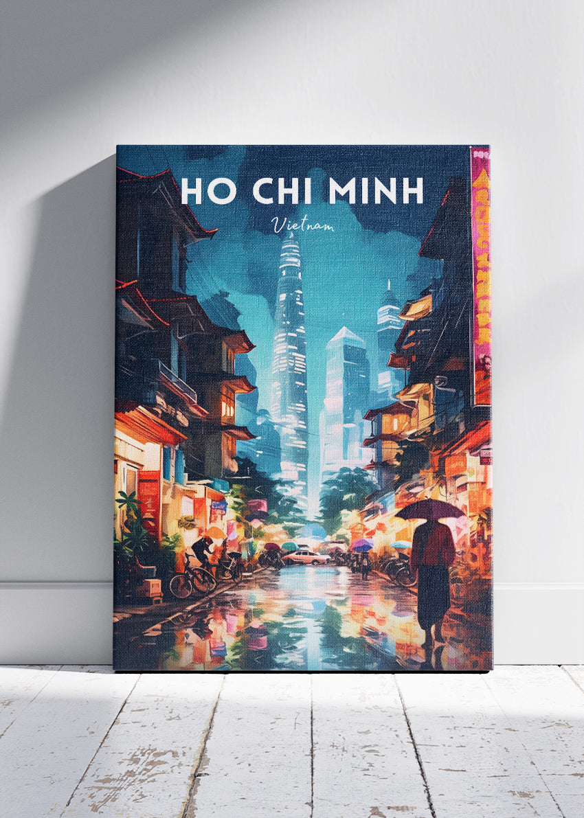 Ho Chi Minh Vietnam Poster & Canvas Print – Saigon Night Street Illustration Wall Art