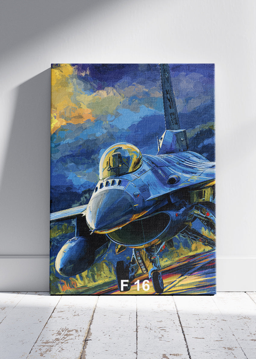 F-16 Fighting Falcon Poster & Canvas Print – Blue Tactical Jet Illustration – AiPrintLab