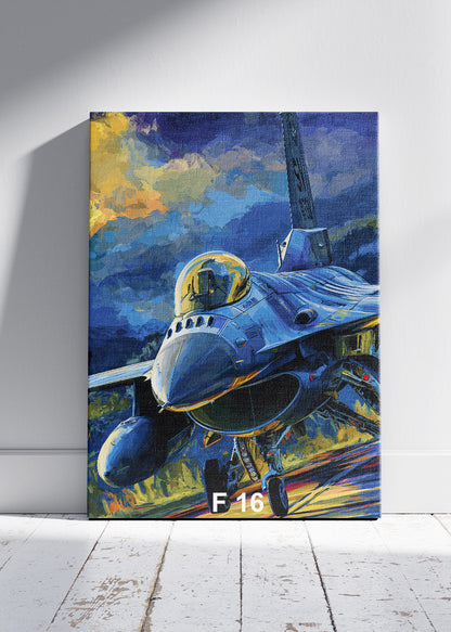 F-16 Fighting Falcon Poster & Canvas Print – Blue Tactical Jet Illustration – AiPrintLab