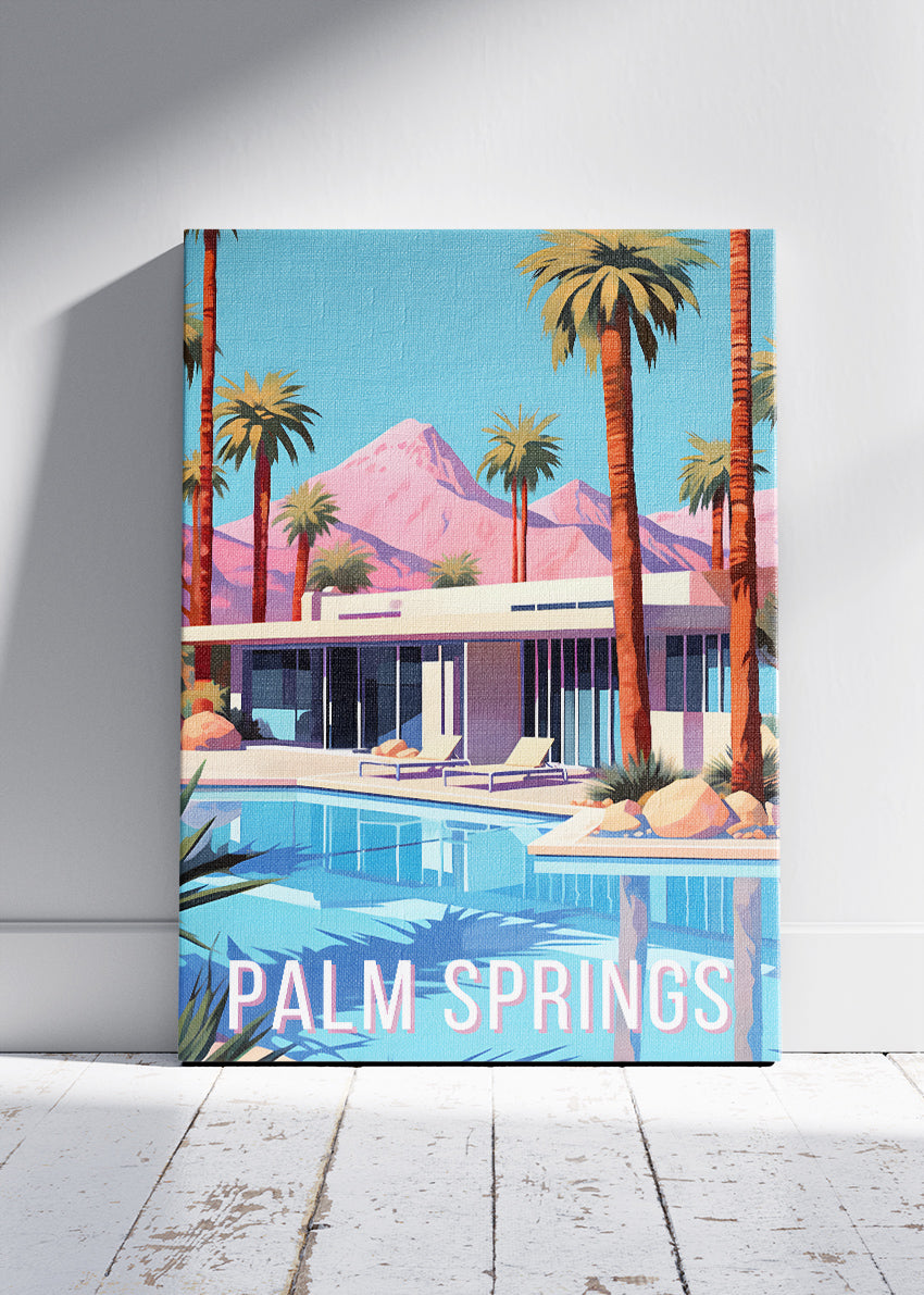 Palm Springs California Poster & Canvas Print – Mid-Century Modern Poolside Illustration