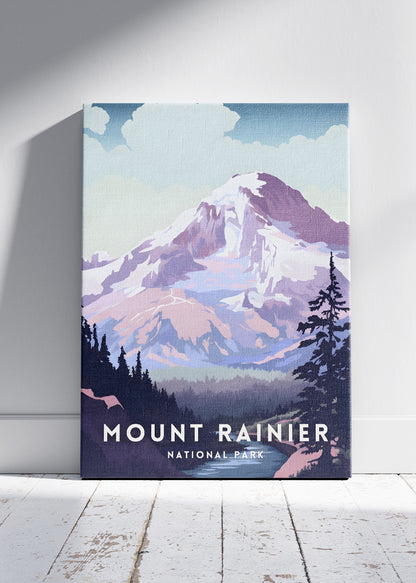 Mount Rainier National Park Poster & Canvas Print – Illustrated Mountain Landscape Wall Art