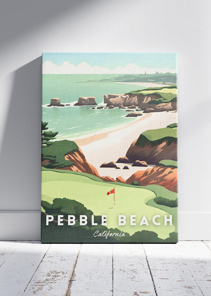 Pebble Beach California Poster & Canvas Print – Illustrated Coastal Golf Course Wall Art