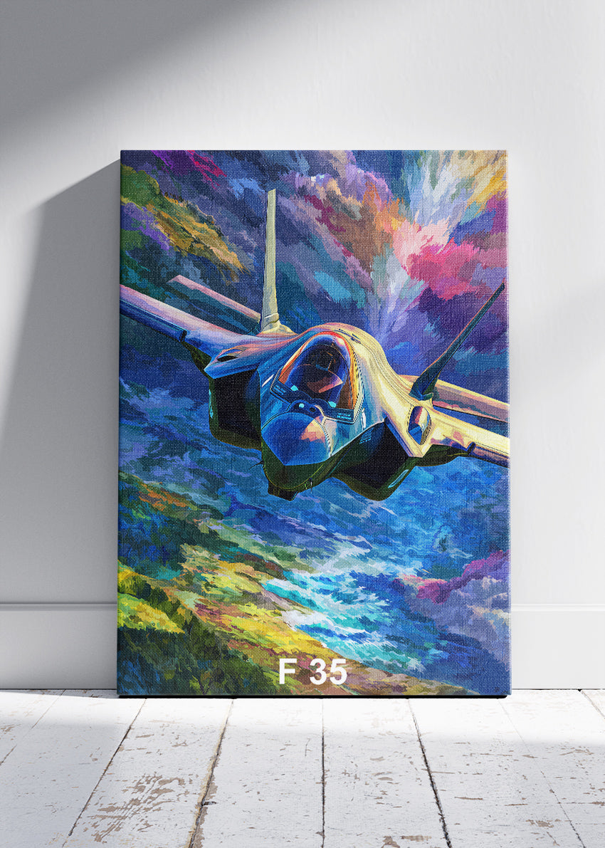 F-35 Lightning II Poster & Canvas Print – Vibrant Stealth Jet Wall Art