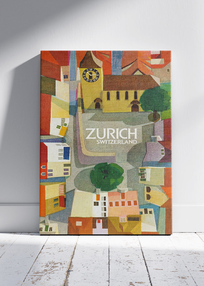 Zurich Switzerland Poster & Canvas Print – Vintage Modern-Art Illustrated City Design