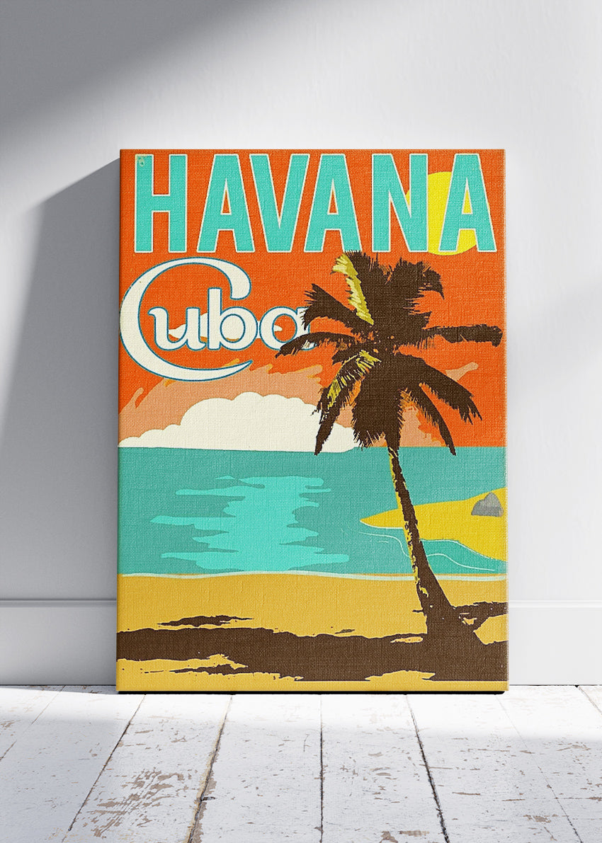 Havana Cuba Retro Beach Poster & Canvas Print – Vintage Palm Tree Tropical Art