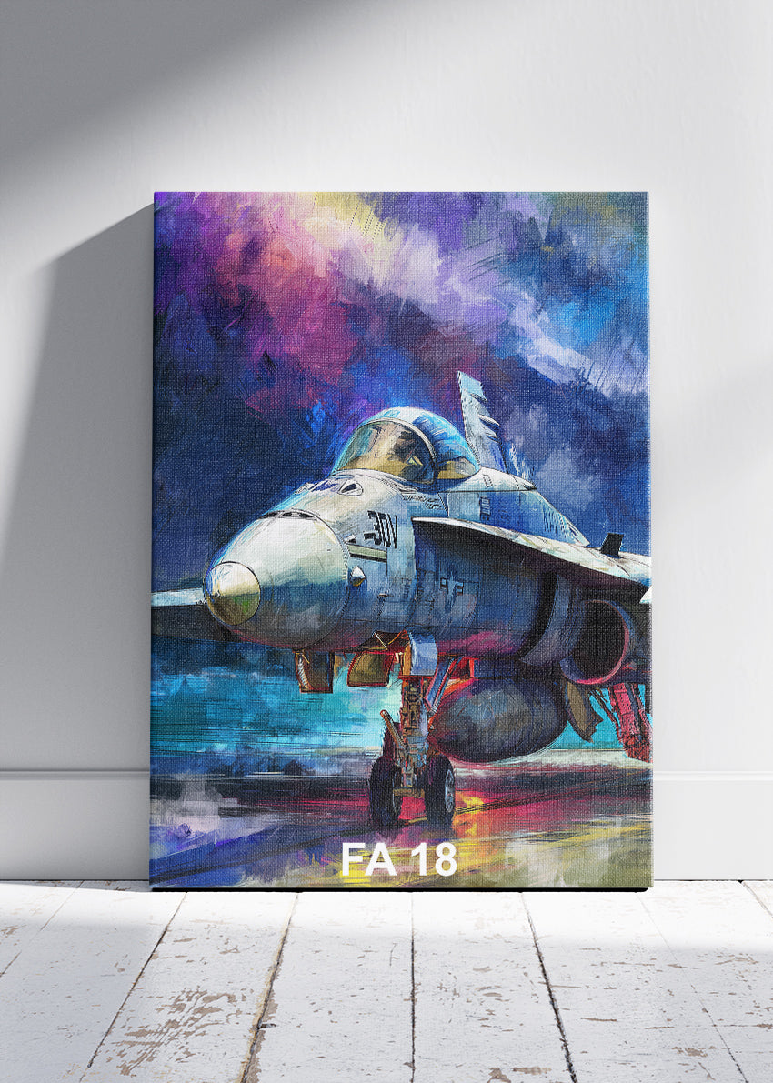 FA-18 Hornet Fighter Jet Poster & Canvas Print – Vibrant Aviation Wall Art