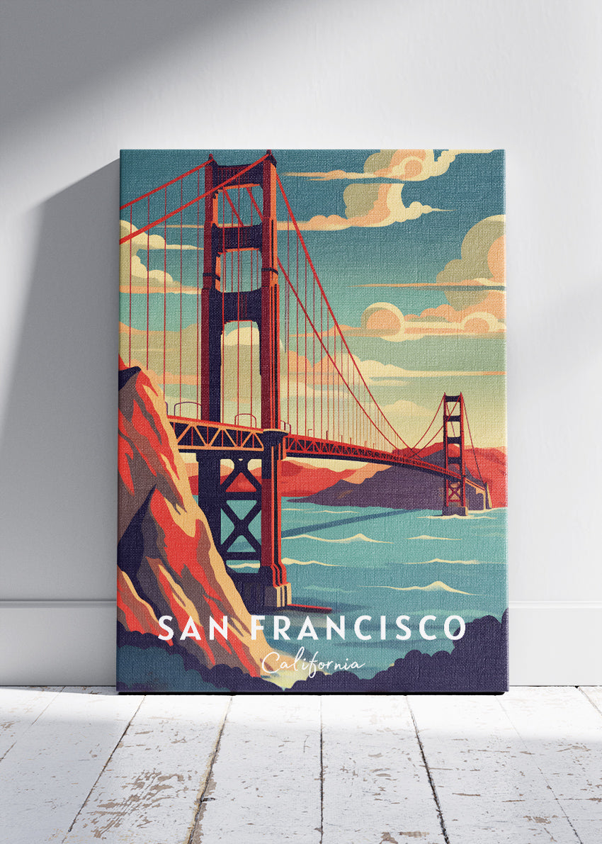 San Francisco California Poster & Canvas Print – Golden Gate Bridge Illustrated Wall Art