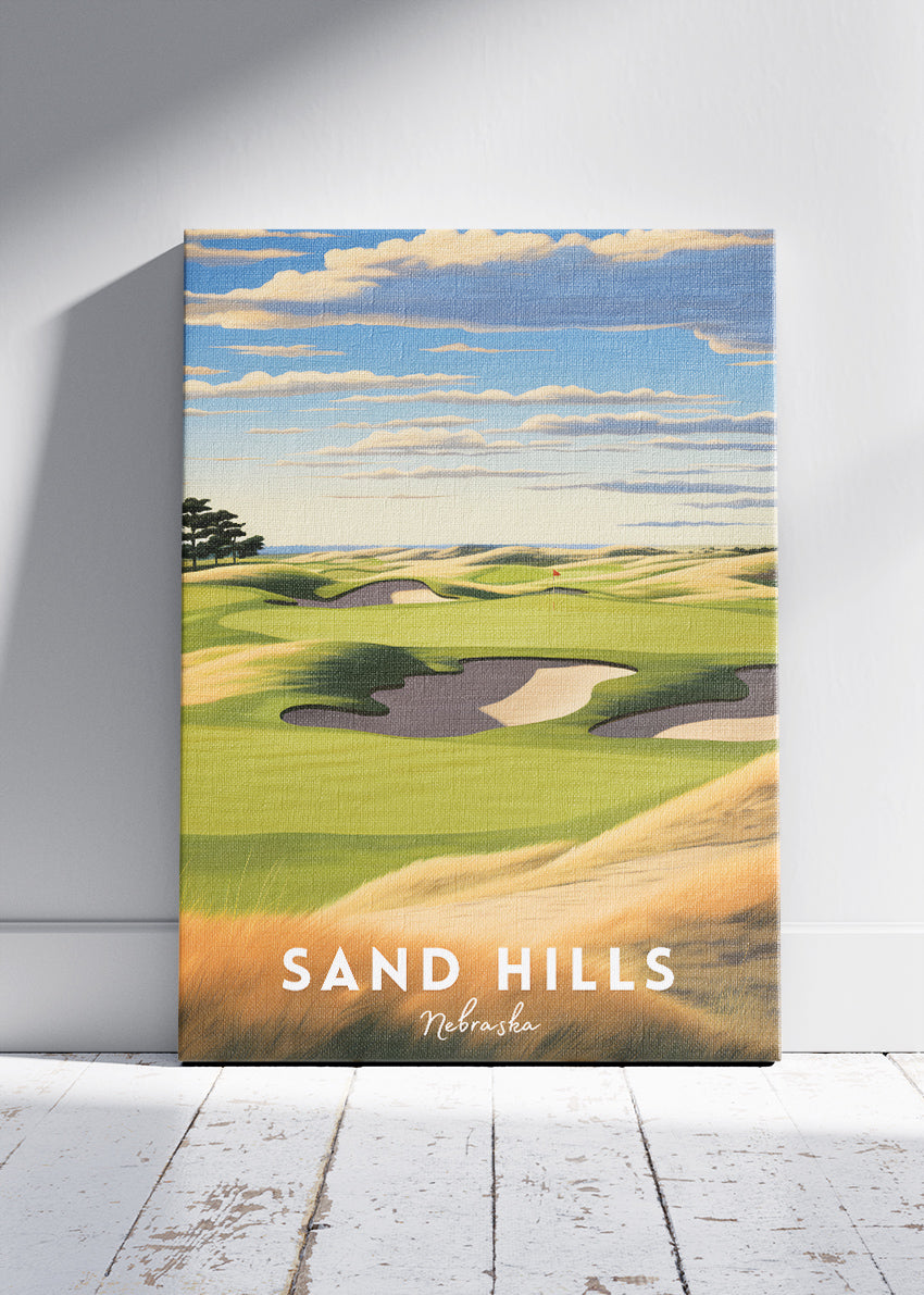 Sand Hills Nebraska Golf Poster & Canvas Print – Illustrated Golf Course Landscape Wall Art