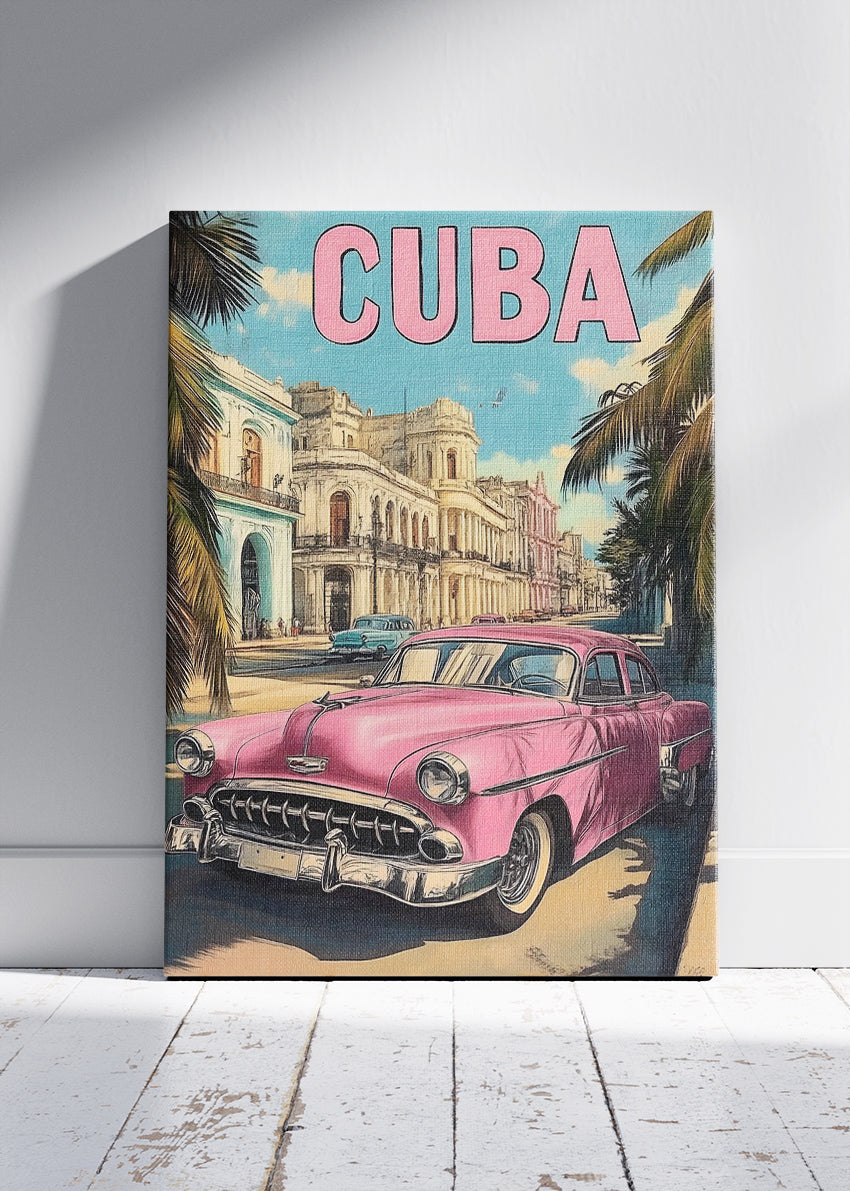 Cuba Havana Pink Classic Car Poster & Canvas Print – Vintage Retro Street Art
