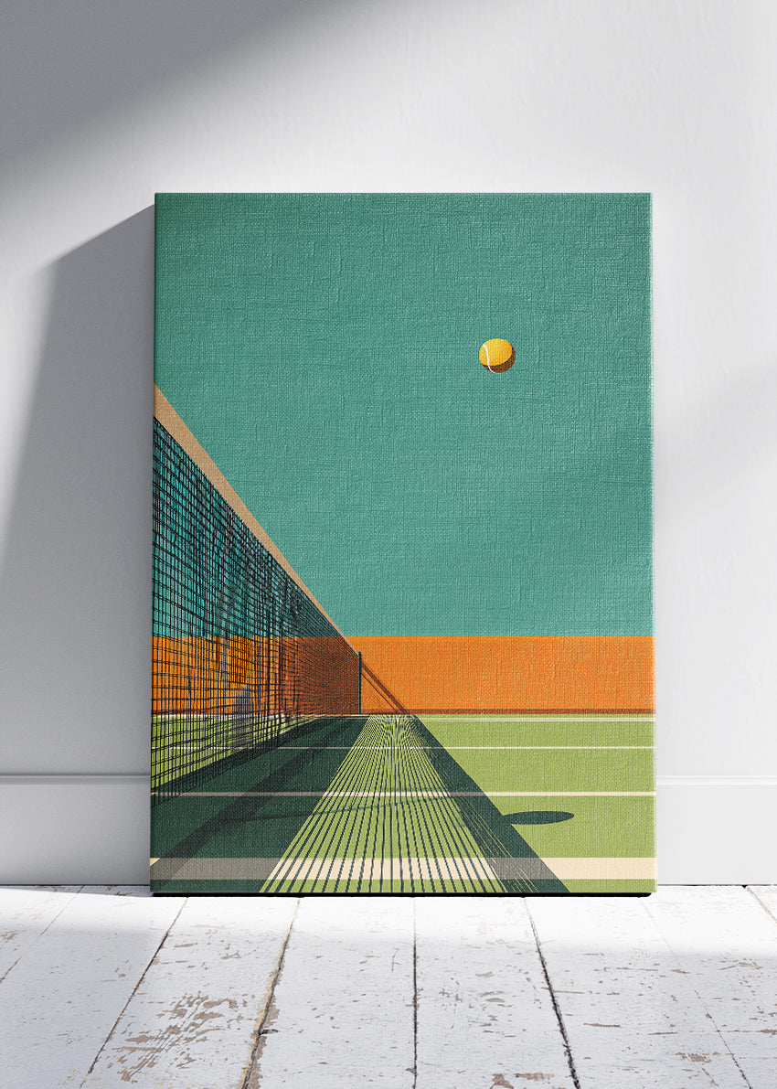 Minimalist Tennis Court Wall Art Poster & Canvas Print – Retro Sports Decor