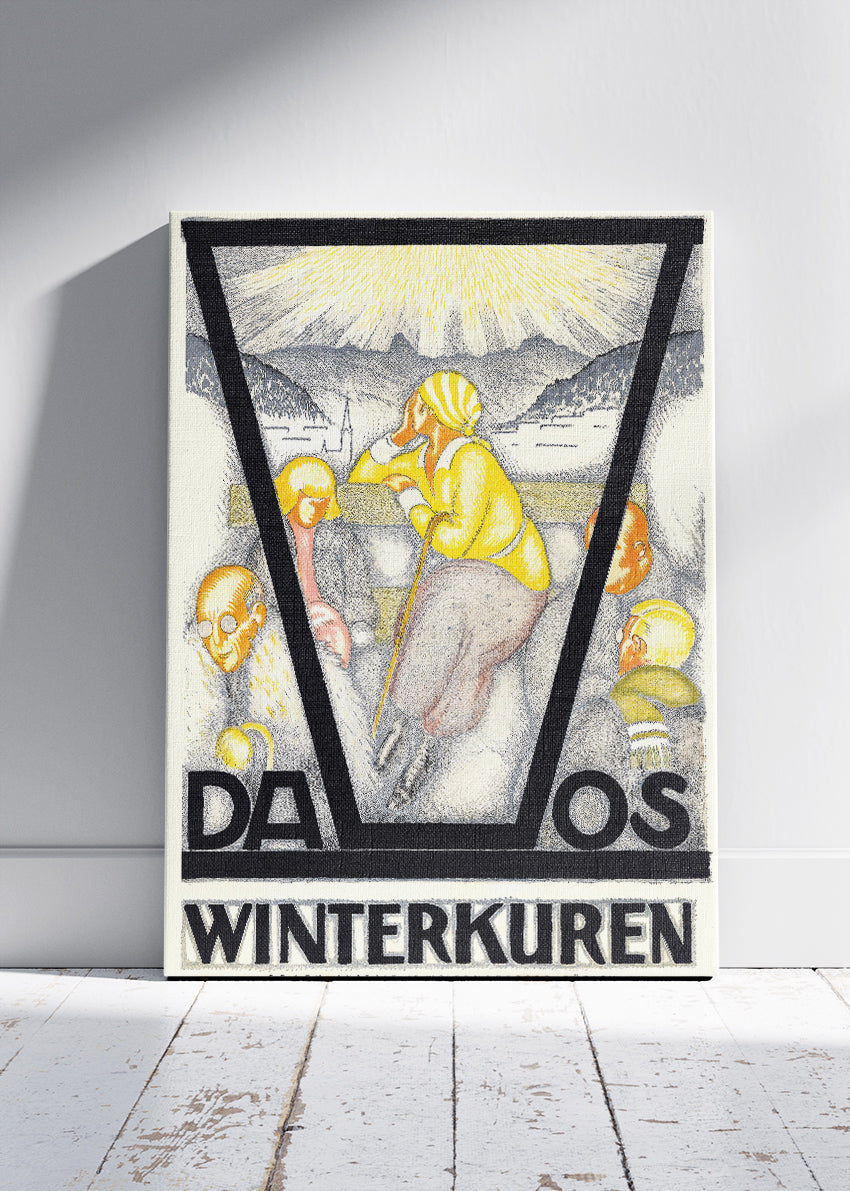 Davos Switzerland Poster & Canvas Print – Vintage Winter Sports Travel Art